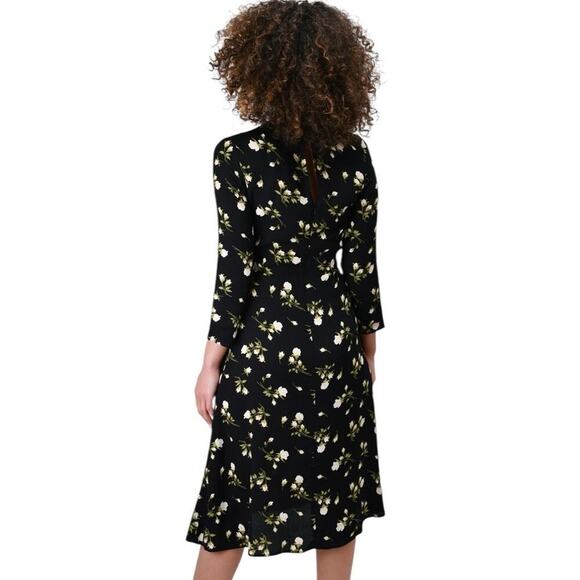 Reformation Floral Print Midi Dress Size 2 Black Floral Long Sleeve Cocktail - Picture 8 of 16